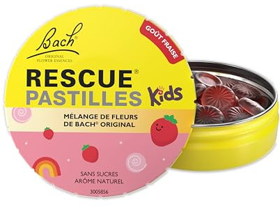 RESCUE KIDS - Pastilles goût Fraise - Bien-être émotionnel naturel - Mélange de 5 Fleurs de Bach Original - Idéal pour la rentrée des classes, les voyages, les vacances - Sans alcool - 50g