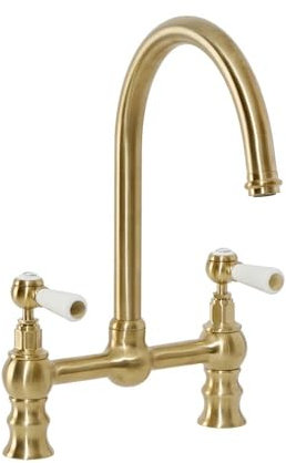 Milano Elizabeth Traditional Lever Handle Bridge Kitchen Sink Mixer Tap Swivel Spout - Brushed Brass