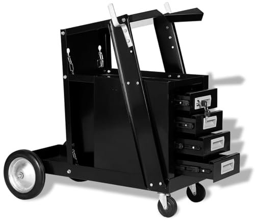 qohoio Welding Cart with 4 Drawers Black-Welding Cart Welder Trolley Garage for Gas Bottles w/Safety Chain, Wheels