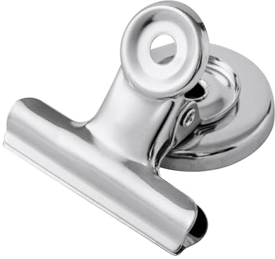 LELADY Clips Magnéticos 50mm, 12 Piezas Clip Magnético de Metal, Plata | Clips de Imanes, Clips Metálicos Magnéticos para Oficina Escuela Refrigerador