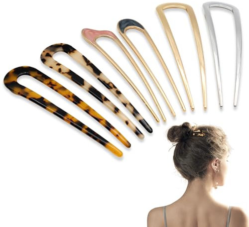 Scettar 6 Pcs Metal French Hair Pins for Women - U Shaped Twist Pins for Girls Hairstyle Accessories