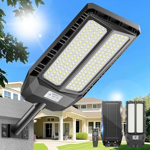 Adewalk 4000W Lampione Solare Led Esterno con Telecomando, IP66 Impermeabile Lampada Stradale Solare con Sensore di Movimento, 6500K Super Bright Lampioni da Giardino Esterno Solari per Garage Strada