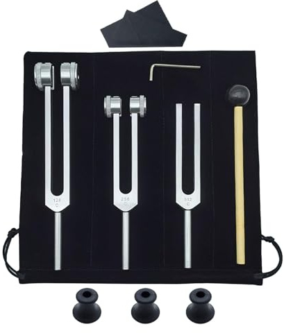 Tuxxjzm Set di forchette d'accordo, accordatura scientifica, strumento di | accordatura in lega di alluminio, 128 Hz, 256 Hz, 512 Hz, accordatura ponderata per set chakra
