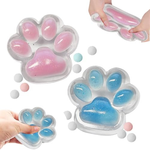 2 Stück Cat Paw Squishy,Katzenpfoten Squishy,Sanfte Berührung Squishy Paw,Cartoon Katzenpfote,Geeignet für Kinder und Erwachsene,Zur Konzentration,Angstlinderung,Anti-Stress(Blau und Rosa)