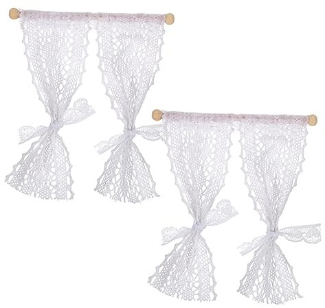 2PCS Dolls House Wallpaper Dollhouse Wallpaper Dolls Windows Doll Sofa 2pcs Miniature Lace Curtains for Decorative Window Accessories for Miniature Kits