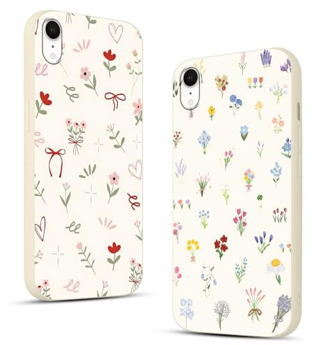 Phoona 2 Stück Handyhülle für iPhone XR Hülle 6,1'', Aesthetic Blümchen Muster Design Weiche TPU Ultra Dünn Silikon Schutzhülle Kratzfeste Stoßfest Kameraschutz Bumper Case für Mädchen
