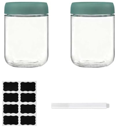 ZhouZGlass 16oz Overnight Oats Containers with Lids, Glass jars with Airtight Lids, Wide Mouth Mason Salad Jars, Glass Food Storage Containers for Snacks Yogurt Spice Sugar (2 pack-500ml-Green)