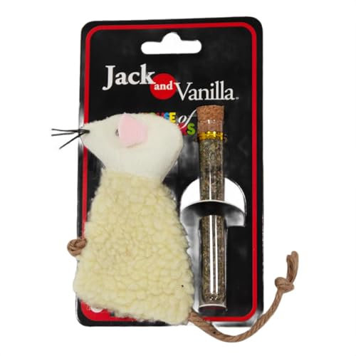 JACK AND VANILLA, Jouet interactif pour Chat imitant Une Souris avec Herbe à Chat Rechargeable, Design réaliste, Durable et sûr, Taille 10,5 cm, Couleur Blanche, Modèle Jouet