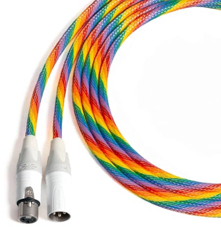 designacable.com 10m - Rainbow Male to Female XLR Microphone Cable - Handmade in the UK using Van Damme Classic XKE Microphone Cable & Neutrik NC3FXX-WT & NC3FXX-WT XLRs.