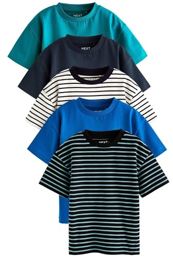 NEXT Jungen Kurzärmelige T-Shirts im 5er-Pack Blau gestreift 74-80