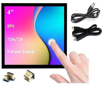 Pantalla táctil capacitiva cuadrada HDMI LCD de 4 pulgadas compatible con Raspberry Pi 5/4B/3B+/3B/2B/Zero/Zero W/Zero 2W/Jetson Nano/Windows 11/10/8.1/8/7, resolución 720x720, pantalla IPS, puerto