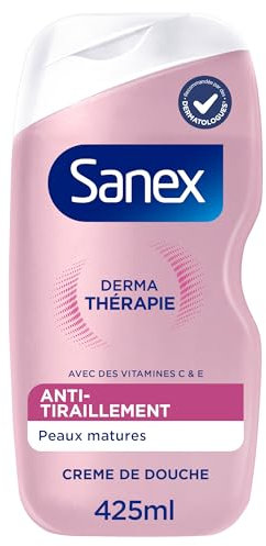 SANEX - Derma Thérapie - Crème de douche anti-tiraillements - Peaux matures - Aide à réparer les peaux squameuses et à réduire les tiraillements - Complexe d’acides aminés breveté - 425ML