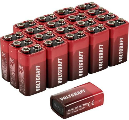 VOLTCRAFT VC-16107985 - Pilas alcalinas de manganeso (9 V, 550 mAh, 9 V, 20 unidades)