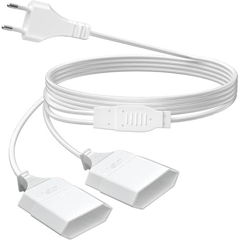 VIEVRE Verlängerungskabel Flachstecker, 2 in 1 0,5M Kurzes Euro Verlängerung Netzkabel, Eurostecker Verteiler, Euro CEE 7/16 Stecker Eurostecker 6A/250V für TV PC Computer Monitor(Weiß)