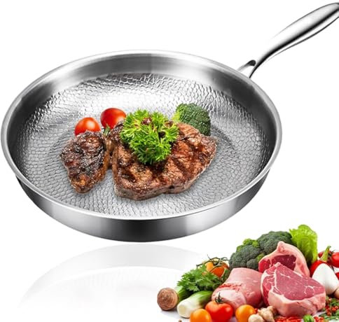 Titanium Hammered Pan Pro with Lid, Titanium Frying Pans for Cooking, Multifunctional Scratch-Resistant Non Stick Nutri Pans for Stovetops, Induction Cooktops, Dishwasher Safe (11.81 in)