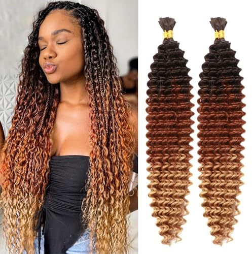 Seimainurs Deep Wave Crochet Hair Long Curly Braiding Hair for Boho Braids Ocean Wave Braiding Hair for Black Women (C14, 24 Inch (Bundles of 4))