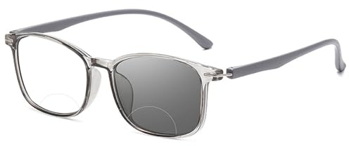 MAGIMODAC Lesebrille Selbsttönend Bifokal Photochrome Outdoor-Lesebrille Anti-Blaulicht Mit Sonnenschutz Herren Damen Lese-Brillen Blaulichtfilter Lesebrillen Grau +2.5
