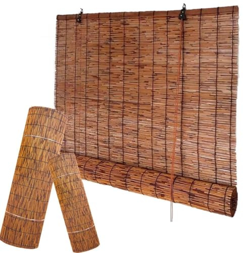 Store Enrouleur Bambou Naturel – Store Occultant Intérieur et Extérieur pour Fenêtre, Balcon, Terrasse, Pergola, Résistant au Soleil, 70 90 100 120 150 cm, sans Perçage ou avec Vis(50x190cm)