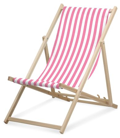 druck.de Liegestuhl - schmal gestreift rosa - klappbar - aus Buchenholz | Liegestuhl, Buchenholz, 3fach verstellbar, bis 95kg belastbar, Rosa