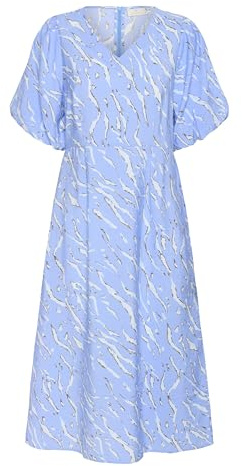 KAFFE Women's Midi Dress V-Neck Tailored Fit Flared Skirt Half Sleeves Printed