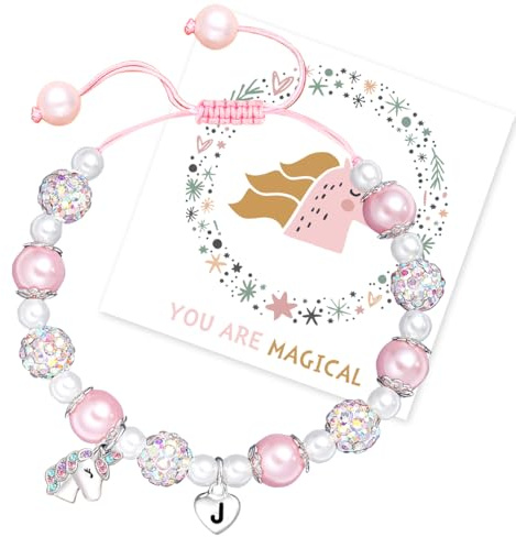 Augesak Einhorn Armband Perlen für Kinder, Herz Buchstaben Armband Regenbogen Einhorn, Armbänder Mädchen Freundschaftsarmbänder, Kinderschmuck Geburtstagsgeschenk für Mädchen