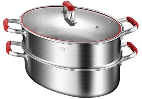 Vnook Fischdampfer aus Edelstahl, Fischdampftopf, ovaler Kochgeschirr-Suppentopf mit Gestell for Kochen von Meeresfrüchten und Suppe