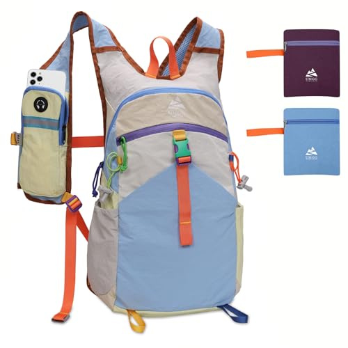 UtiaMiaoGonGo Wanderrucksack Kleiner 15L Leichter Faltbarer Daypack Tagesrucksack für Wandern Reisen Camping Fahrrad Herren Damen, Blau