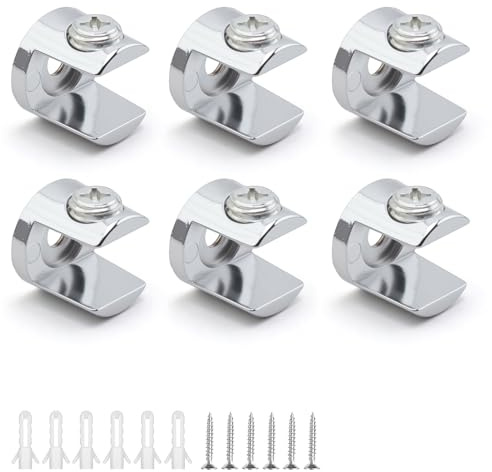 ATTEEFI 6 Pièces Pince de Fixation pour Verre, Alliage de Zinc Support Etagere Verre, Réglable Clips de Fixation pour Vitre, Cylindrique, pour Panneaux en Verres et Acrylique de 8-12 mm