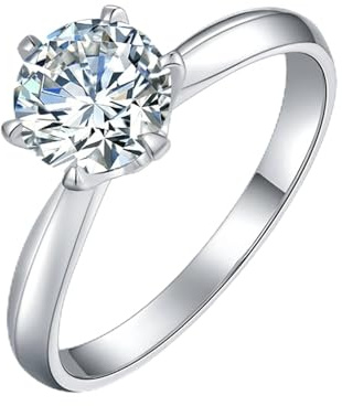 Skcess 14K Weißgold Ehering, Eheringe 6.5mm Moissanit Weiß Größe 58 (18.5)
