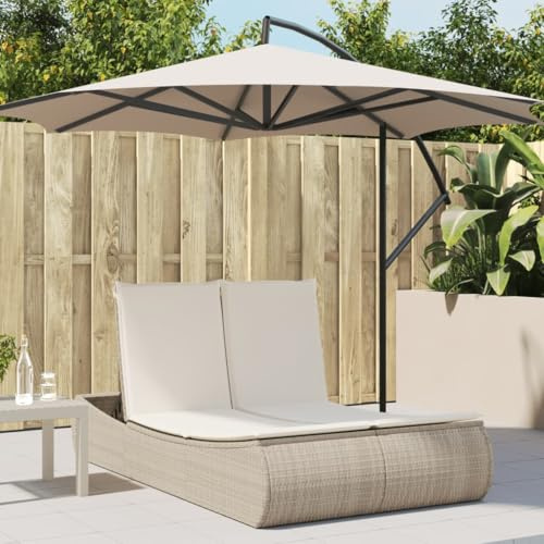 Owoxanthellate Doppel-Sonnenliege Beige 110 x 200 x 75 cm mit 3-Fach Verstellbarer Rückenlehne und wetterfestem Poly-Rattan Robust und stapelbar für Garten Balkon oder Terrasse