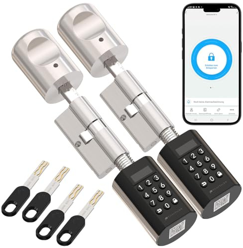 VisorTech Elektronik Schlösser: 2er-Set Elektronischer Tür-Schließzylinder, PIN-Code, 2 Schlüssel, App (Türschloss Zylinder mit Knauf, Türschloss mit App, Handy)