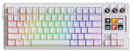 Zunate 78 Keys Mechanical Keyboard, RGB Wired Gaming Keyboard with 6 LCD Programmable Macro Keys, Hot Swappable Red Switch, for Gaming Typing and Programming (White)