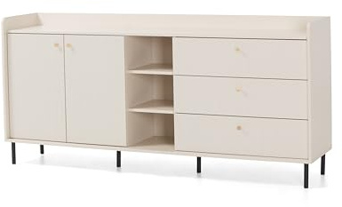 Masseno Kommode ASTREA 193,5 cm Sideboard mit 3 Schubladen und 2 Türen für Wohnzimmer Schlafzimmer Modern 193,5x42x91 cm Beige/Beige