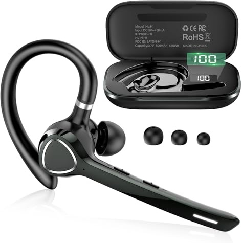 VOTAZIB Bluetooth Headset, V5.4 Wireless Freisprech Telefon mit ENC Dual Mikrofon, Bluetooth Ohrhörer mit 90h Spielzeit Mic Mute Zwei-Geräte-Verbindung, A-Schwarz