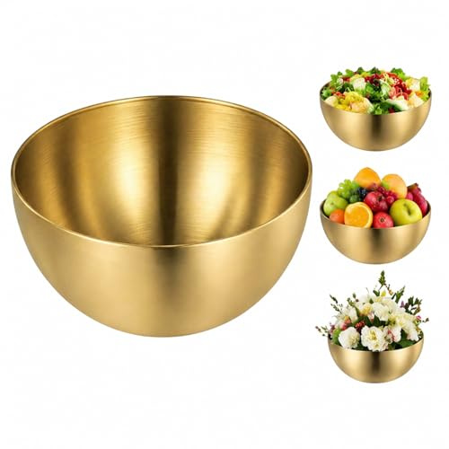 VATRQZMN 20cm/7.87in Stainless Steel Salad Bowl, Gold Mixing Bowl, Sturdy Reusable Bowl for Salad, Cereal, Kitchen Mixing, Cooking, Baking and Food Prep