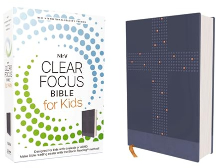 NIrV, Clear Focus Bible for Kids (Help Kids with ADHD or Dyslexia Read with Confidence), Leathersoft, Blue: Read more of the Bible with better focus using the Bionic Reading Method
