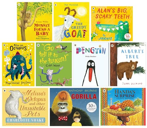 Wild About Animals 10 Childrens Picture Books Collection (Penguin, Monkey Found A Baby, Go Tell It To The Toucan!, Also An Octopus, Albert's Tree, The Greedy Goat, Gorilla, Handa's Surprise & 2 More)