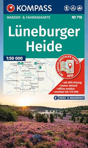 KOMPASS Wanderkarte 718 Lüneburger Heide 1:50.000: Wander- und Fahrradkarte in einem - inklusive Offline-Verwendung in der KOMPASS-App. Wander-& Radwege. Reiten.