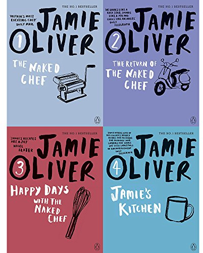 Jamie oliver collection 4 books set (the naked chef, the return of the naked chef, happy days with the naked chef, jamie's kitchen)
