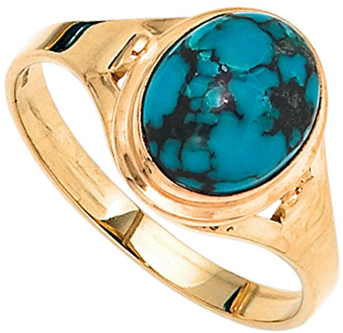 Jobo Damen-Ring breit aus 14 Karat 585 Gold mit Türkis Oval