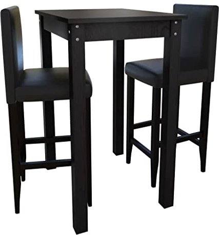 vidaXL Bartisch mit 2 Barhocker Schwarz Stehtisch Tresentisch Barstuhl Bar