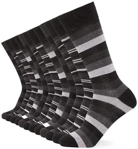 FM London Homme Chaussettes Intelligentes Fm London (Lot de 12) Chaussettes de mollet à motifs respirantes, Noir (rayé), 39-46