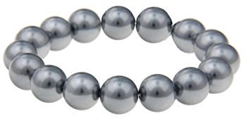 Leslii graues Damen-armband Perlen echte Muschelkern-Perlen graues Perlen-Armband Perlenschmuck Größe 19cm dehnbar flexibel Grau
