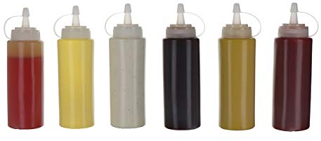 Oaklyn (6Pk 14 oz Plastic Bottle Dispensers, Spice Dosing Bottles with Twist-On Caps - Top Dispenser for Ketchup, Mustard, Mayo, Hot Sauces, Olive Oil - Compact, Bisphenol A (BPA) Free BBQ Set