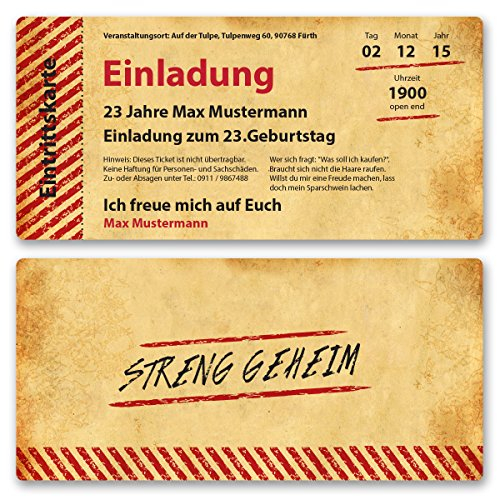 (10 x) Einladungskarten Geburtstag Vintage Retro Alt Look Karte Einladungen Braun