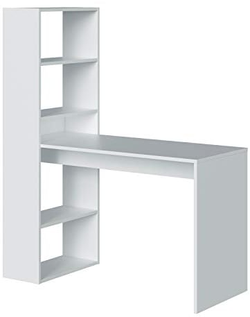 Wendbarer Schreibtisch mit Bücherregal mit fünf Regalen, Farbe Weiß, Maße 120 x 144 x 53 cm