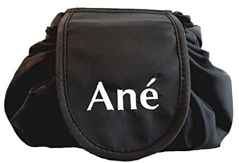 Ané Lazy Drawstring Make up Bag, Black Travel Cosmetic Organiser Pouch for Women