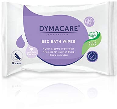 DYMACARE Fragranced Bed Bath Wipes | Premium Skin Cleansing Bath and Shower Wipes for Adults and Elderly | No Water Microwaveable Body Wet Wipes with Aloe Vera | 1 Pack (8 wipes in total))