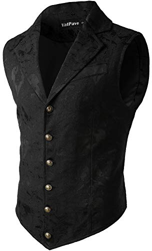 VATPAVE Herren Viktorianischer Anzug Weste Steampunk Gothic Weste X-Large Schwarz