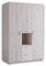 Stella Trading CUBY Eleganter Kleiderschrank Babyzimmer 3-türig - Vielseitiger Drehtürenschrank mit viel Stauraum in Aurum Optik & Weiß - 133 x 198 x 56 cm (B/H/T)